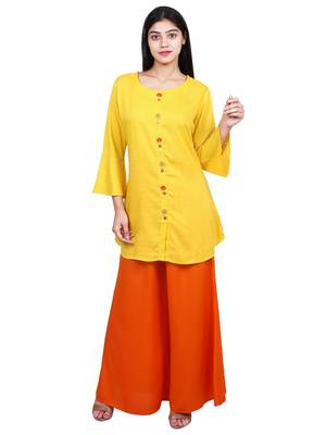 Yellow embroidered rayon short-kurtis 4