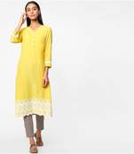 Yellow embroidered rayon kurtas-and-kurtis