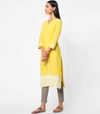 Yellow embroidered rayon kurtas-and-kurtis 3