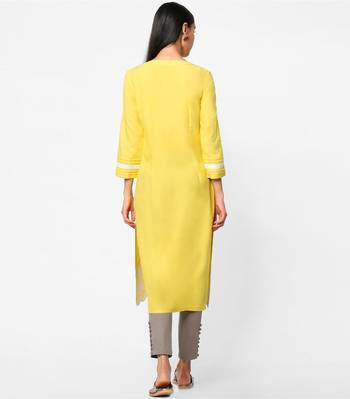 Yellow embroidered rayon kurtas-and-kurtis 5