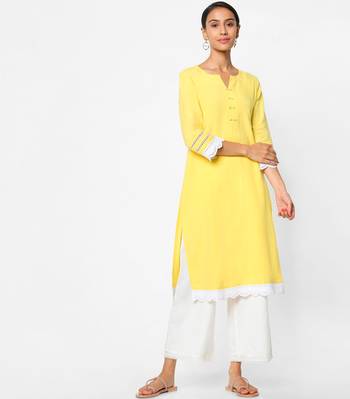 Yellow embroidered rayon kurtas-and-kurtis 1