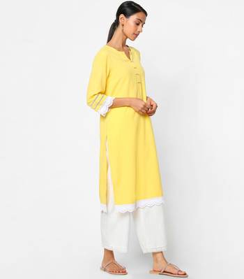 Yellow embroidered rayon kurtas-and-kurtis 4