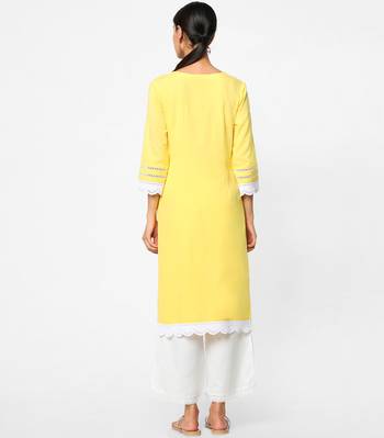 Yellow embroidered rayon kurtas-and-kurtis 5