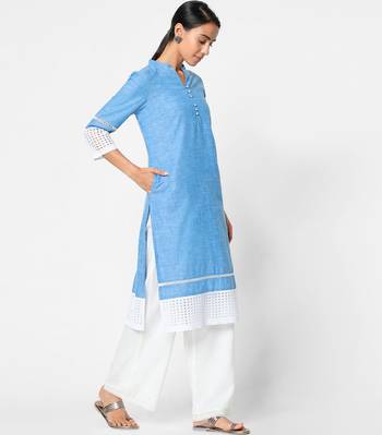Blue embroidered rayon kurtas-and-kurtis 4