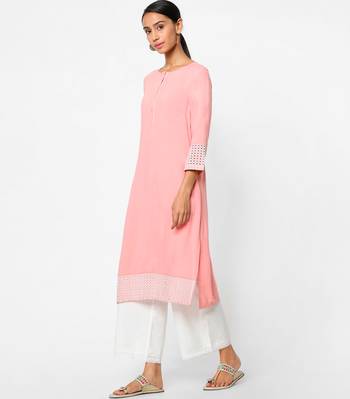 Pink embroidered rayon kurtas-and-kurtis 3