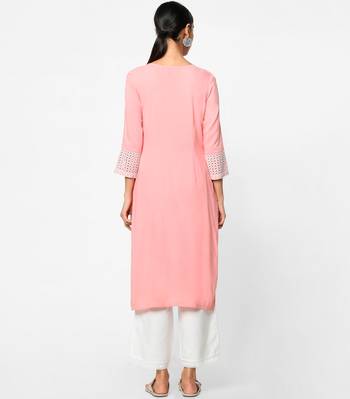 Pink embroidered rayon kurtas-and-kurtis 5