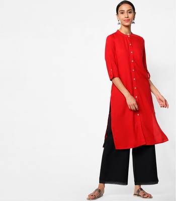 Red plain rayon kurtas-and-kurtis 1