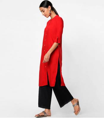 Red plain rayon kurtas-and-kurtis 3