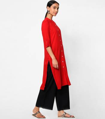 Red plain rayon kurtas-and-kurtis 4