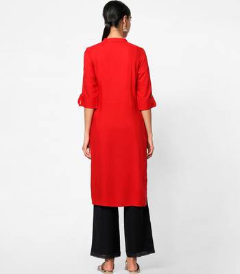 Red plain rayon kurtas-and-kurtis 5