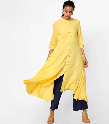 Yellow plain rayon kurtas-and-kurtis 1