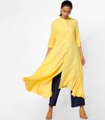 Yellow plain rayon kurtas-and-kurtis
