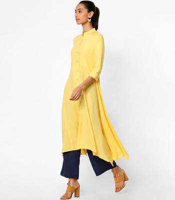 Yellow plain rayon kurtas-and-kurtis 3