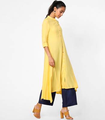 Yellow plain rayon kurtas-and-kurtis 4