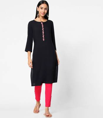 Black embroidered rayon kurtas-and-kurtis 1