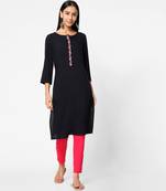 Black embroidered rayon kurtas-and-kurtis