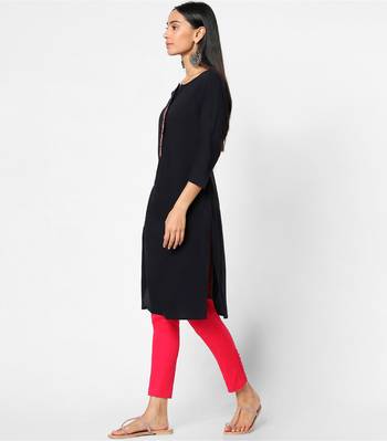 Black embroidered rayon kurtas-and-kurtis 3