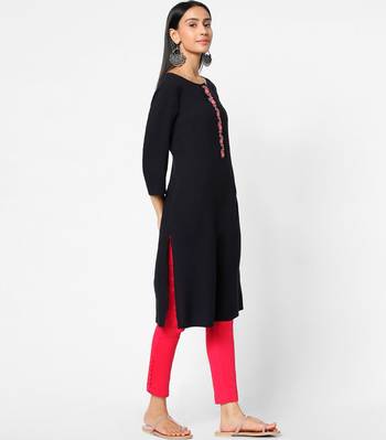 Black embroidered rayon kurtas-and-kurtis 4