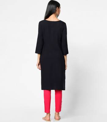 Black embroidered rayon kurtas-and-kurtis 5