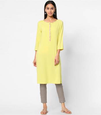 Yellow embroidered rayon kurtas-and-kurtis 1