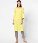 Yellow embroidered rayon kurtas-and-kurtis