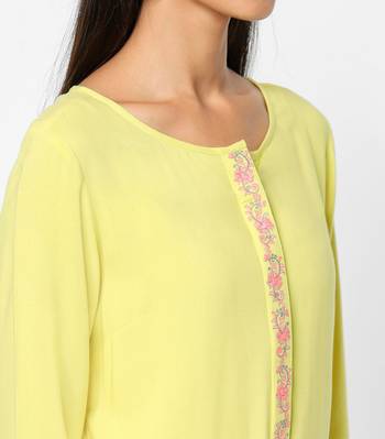 Yellow embroidered rayon kurtas-and-kurtis 2