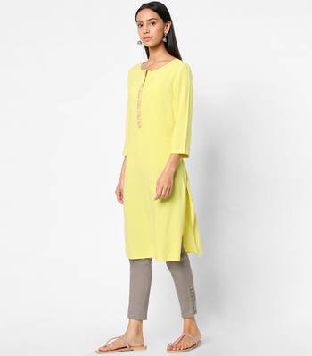 Yellow embroidered rayon kurtas-and-kurtis 3