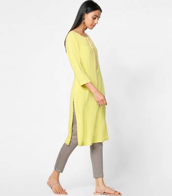 Yellow embroidered rayon kurtas-and-kurtis 4