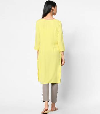 Yellow embroidered rayon kurtas-and-kurtis 5