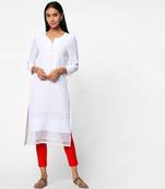 White embroidered rayon kurtas-and-kurtis