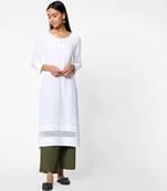 White embroidered rayon kurtas-and-kurtis