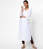 White embroidered rayon kurtas-and-kurtis
