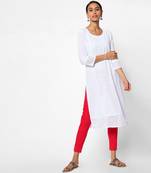 White embroidered rayon kurtas-and-kurtis