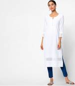 White embroidered rayon kurtas-and-kurtis