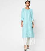 Blue embroidered rayon kurtas-and-kurtis
