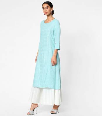 Blue embroidered rayon kurtas-and-kurtis 3