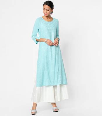 Blue embroidered rayon kurtas-and-kurtis 4