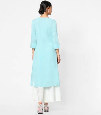 Blue embroidered rayon kurtas-and-kurtis 5