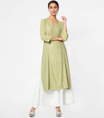 Green embroidered rayon kurtas-and-kurtis 1