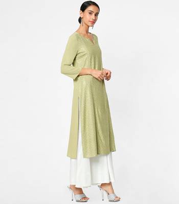 Green embroidered rayon kurtas-and-kurtis 4