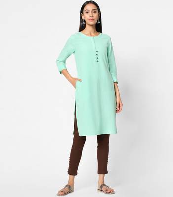 Green plain rayon kurtas-and-kurtis 1