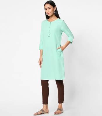 Green plain rayon kurtas-and-kurtis 3