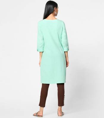 Green plain rayon kurtas-and-kurtis 5