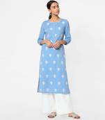 Blue embroidered rayon kurtas-and-kurtis