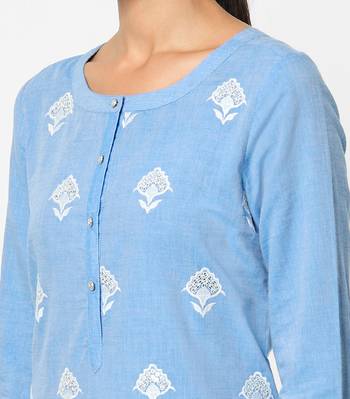 Blue embroidered rayon kurtas-and-kurtis 2