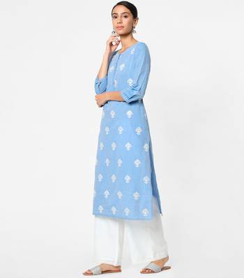 Blue embroidered rayon kurtas-and-kurtis 3
