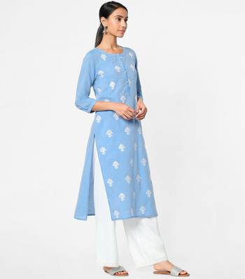 Blue embroidered rayon kurtas-and-kurtis 4