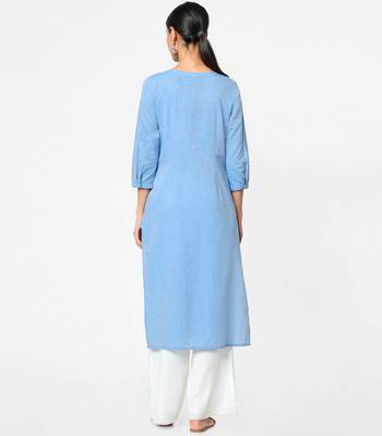 Blue embroidered rayon kurtas-and-kurtis 5