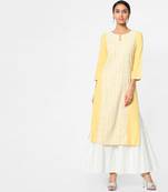 Yellow embroidered rayon kurtas-and-kurtis