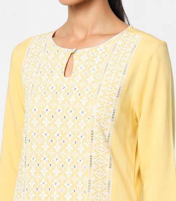 Yellow embroidered rayon kurtas-and-kurtis 2